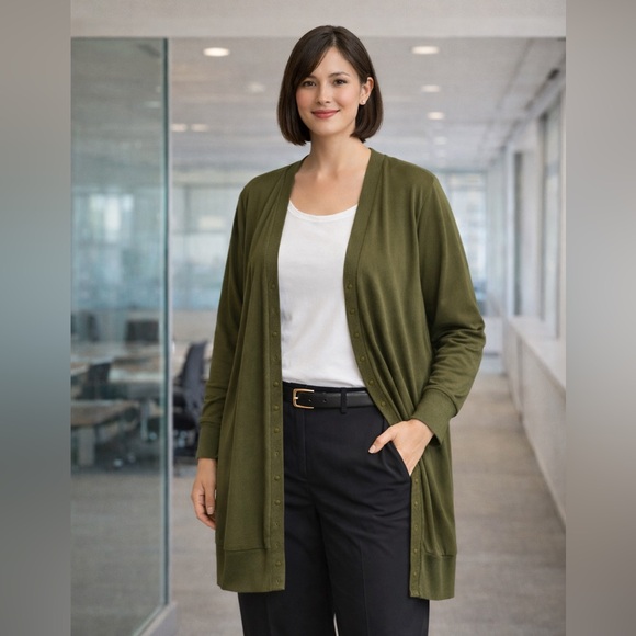 Merokeety Sweaters - Olive Green Open Front Cardigan by Merokeety